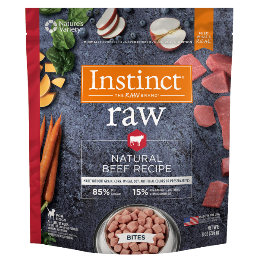 Instinct Frozen Raw Bites Grain-Free Real Beef Recipe Dog Food, 8-oz