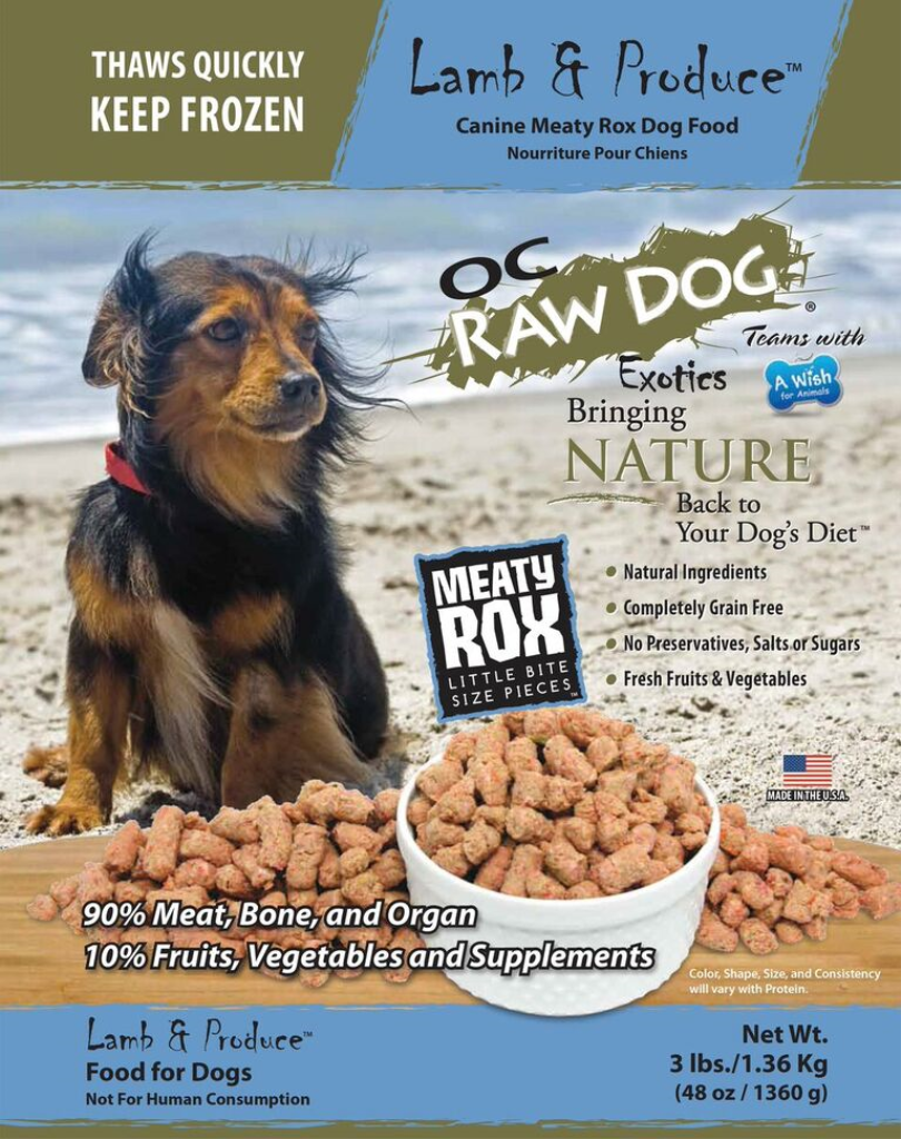 OC Raw Dog Lamb & Produce Meaty Rox Raw Frozen Dog Food, 3-lb