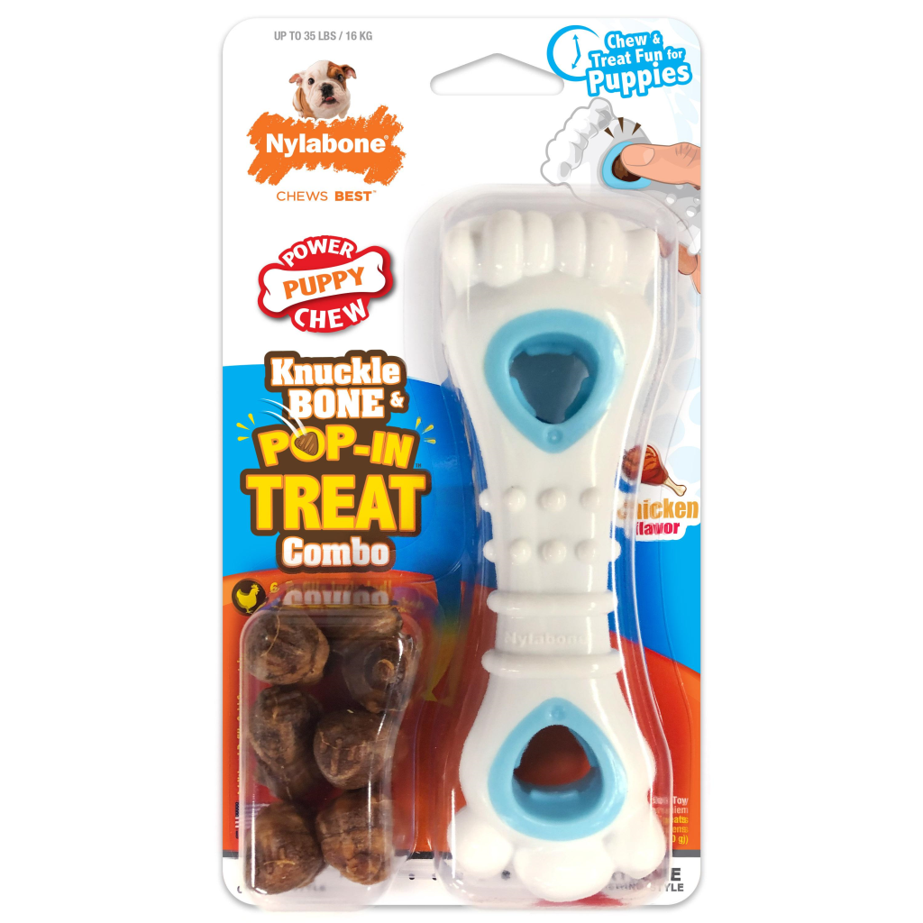 Nylabone Puppy Power Chew Knuckle Bone & Pop-In Treat Dog Toy, Medium