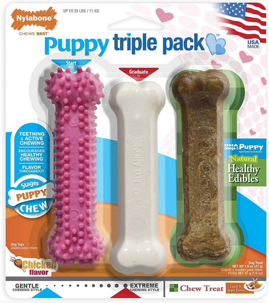 Nylabone Puppy Chew Puppy Triple Pack Dog Toy, Pink, 3-pk