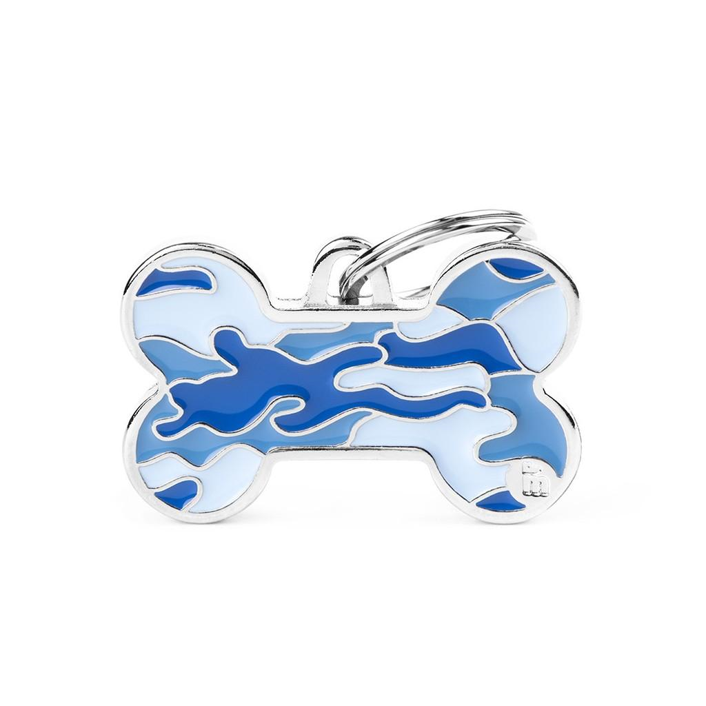 MyFamily Style Camouflage Bone Pet ID Tag, Blue, Big