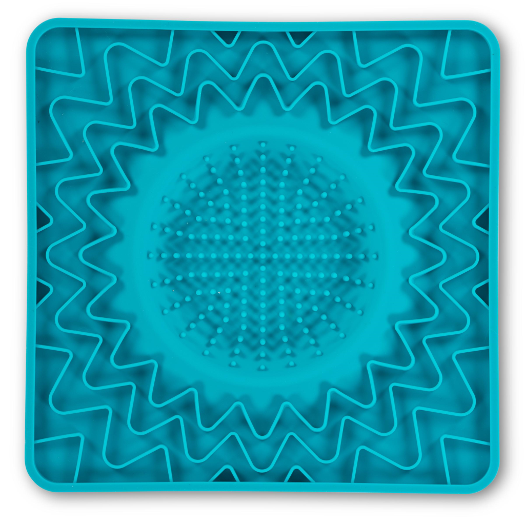 Messy Mutts Framed Silicone Interactive Licking Bowl Mat Dog Slow Feeder, Blue, 10-in x 10-in