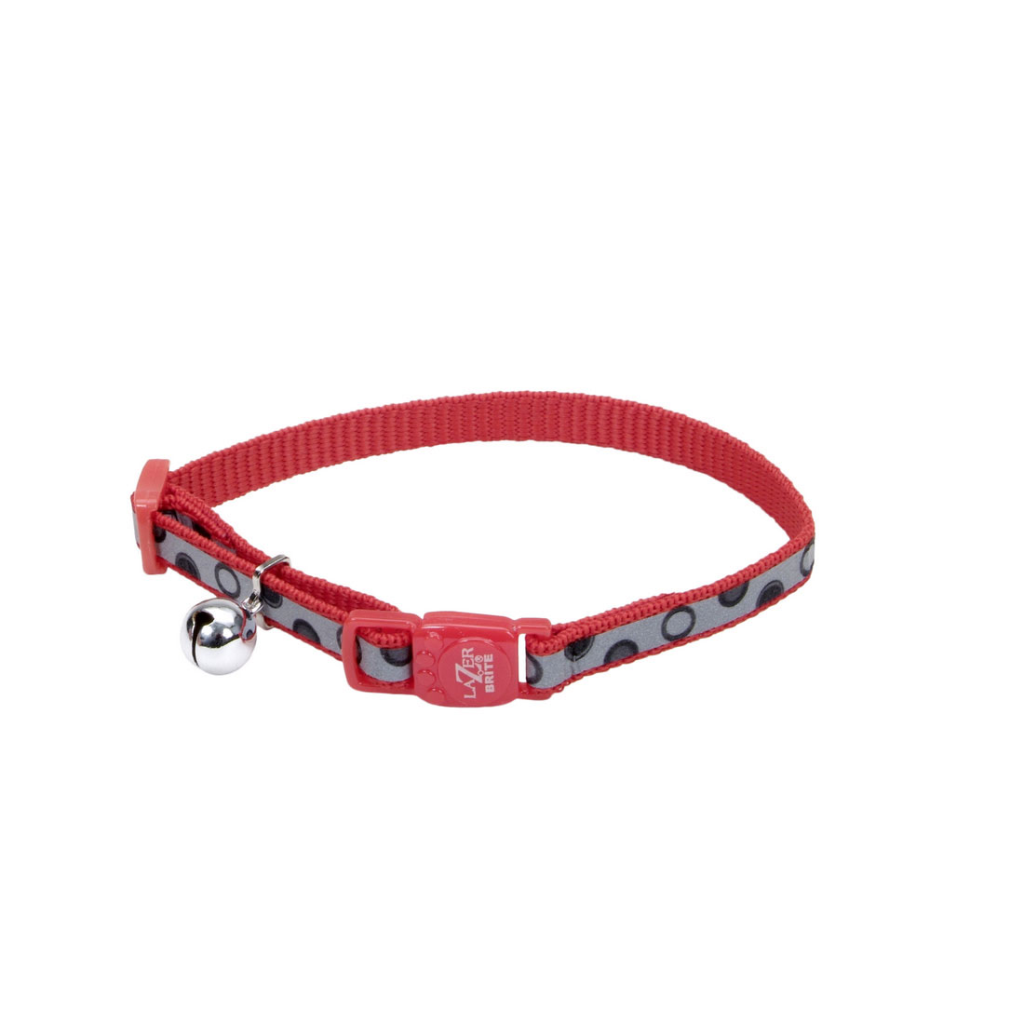 Lazer Brite Reflective Adjustable Breakaway Cat Collar, Red Bubbles, 3/8-in