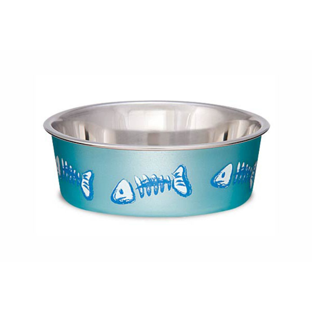 Loving Pets Bella Bowls Pet Bowl, Skeleton Metallic Blue, X-Small