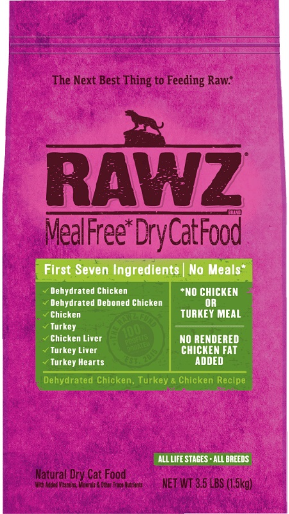 RAWZ Cat Meal Free Dehydrated Chicken, Turkey & Chicken Recipe Dry Cat Food, 3.5-lb