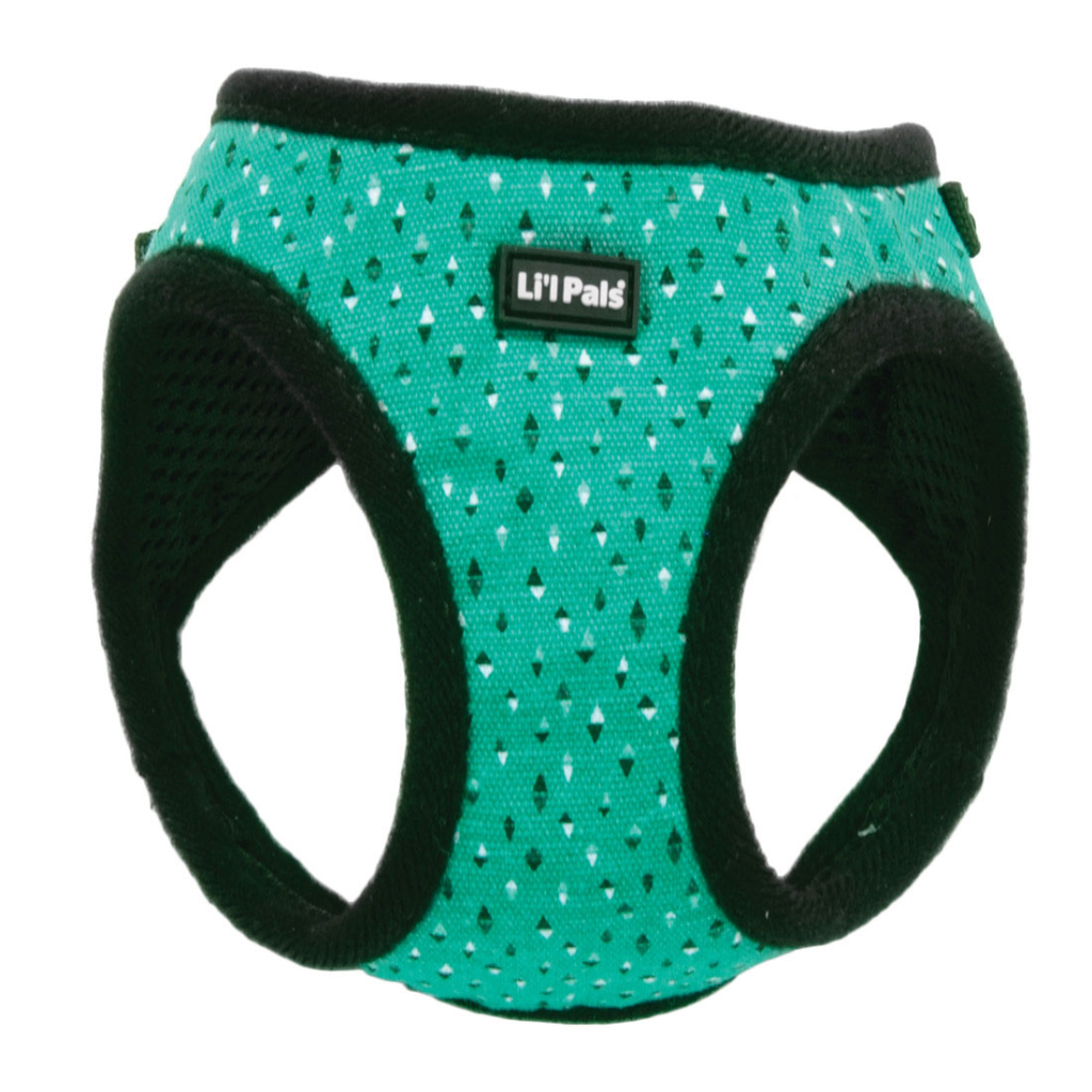 Li'l Pals Canvas Dog Harness, Teal & Grey Diamonds, 10-12-in