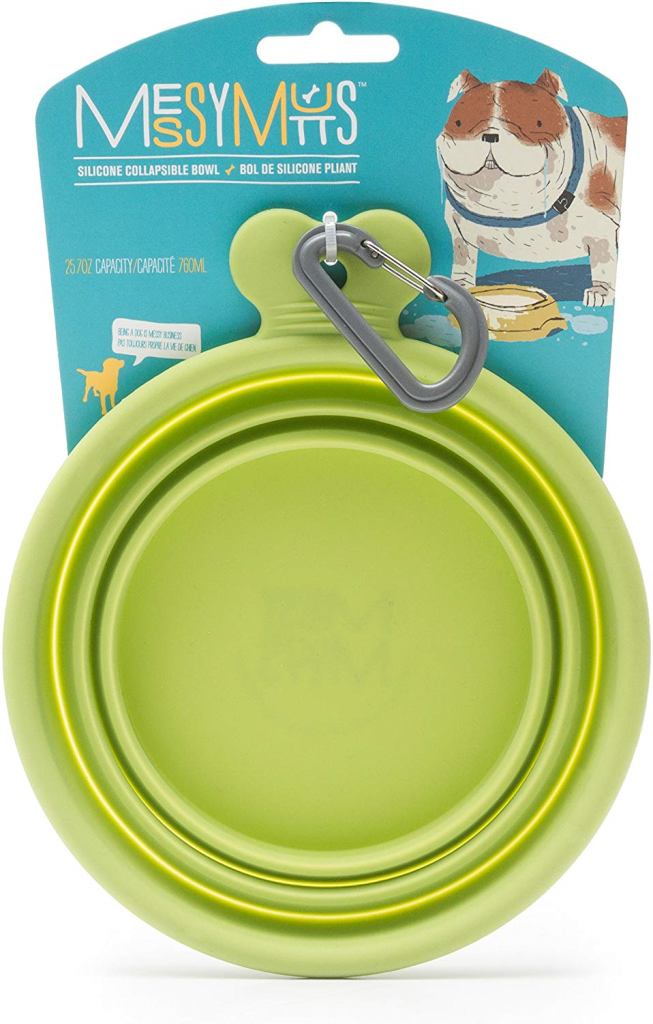 Messy Mutts Silicone Collapsible Travel Dog Bowl, Green, Large