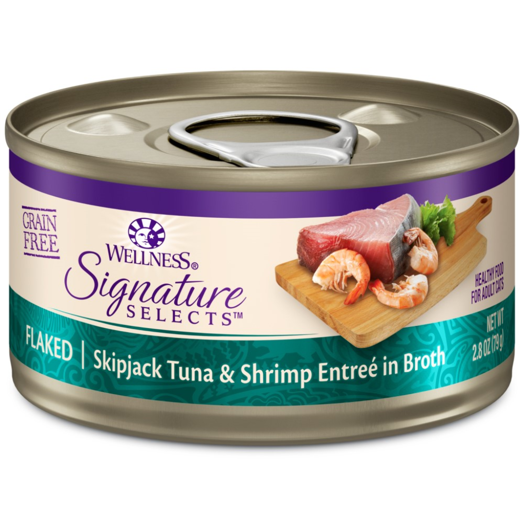 Wellness CORE Signature Selects Flaked Skipjack Tuna & Shrimp Entree in Broth Grain-Free Wet Cat Food Cans, 2.8-oz