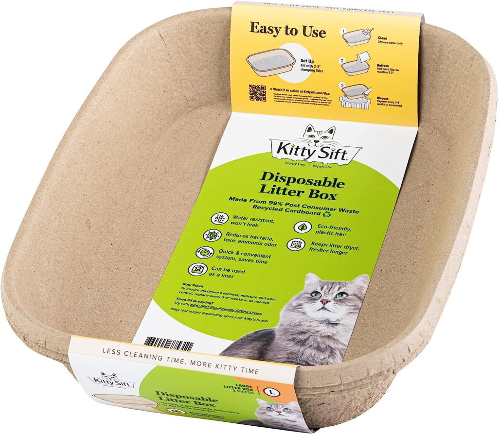 Kitty Sift Sustainable, Clean & Disposable Cat Litter Box, Large, 3-pk
