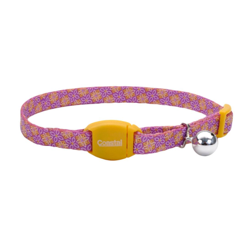 Safe Cat Adjustable Breakaway Collar with Magnetic Buckle for Cats, Moroccan Purple Yellow, 3/8-in x 8-12-in
