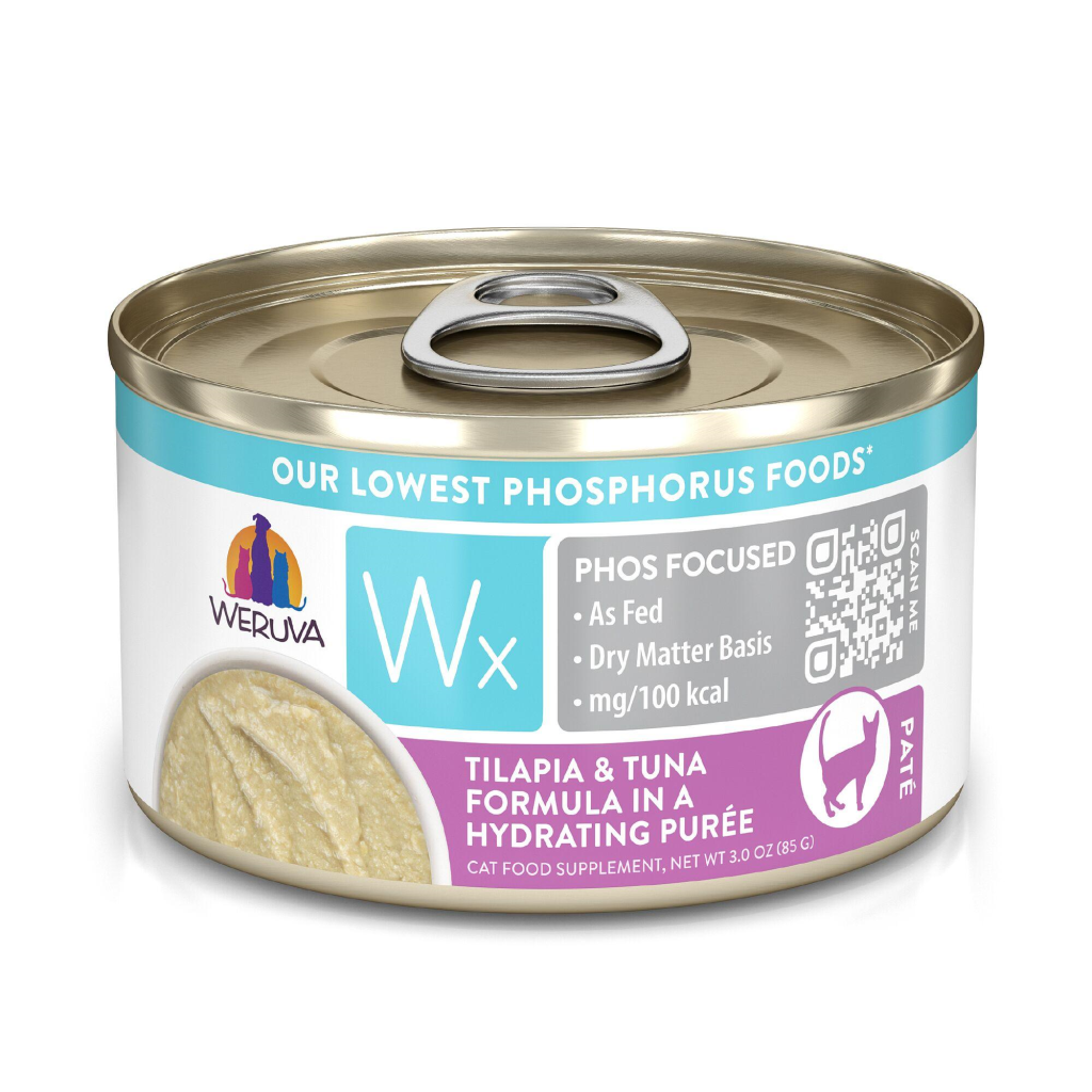Weruva Wx Phos Focused Tilapia & Tuna Formula in a Hydrating Puree Wet Cat Food Can, 3-oz