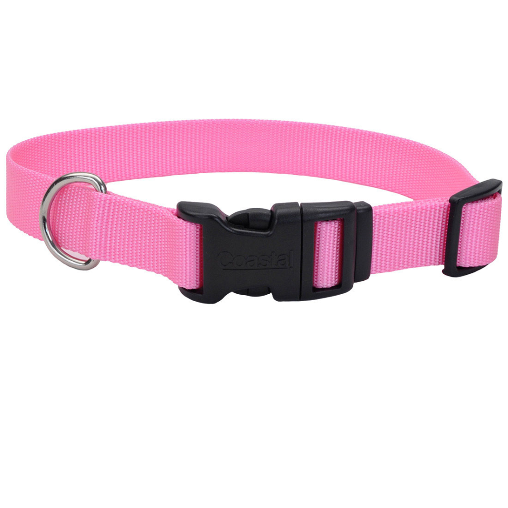 Coastal Adjustable Nylon Collar with Tuff Buckle for Dogs, Pink Bright, 3/8-in x 8-12-in