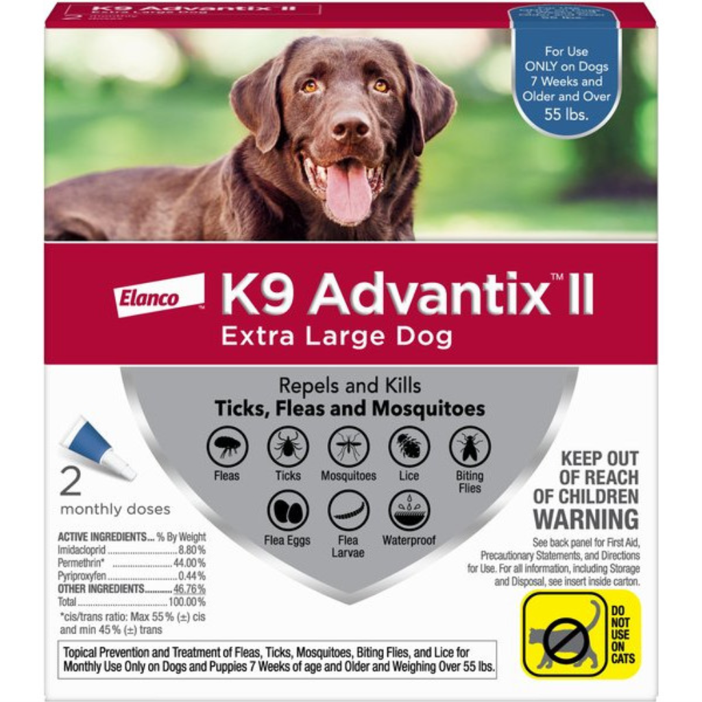 K9 Advantix II Flea & Tick Treatment for Extra Large Dogs Over 55-lb, 2-pack
