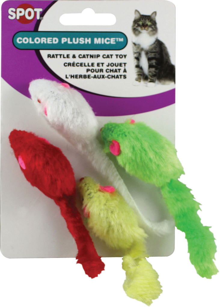 Ethical Pet Spot Colored Plush Mice Catnip Cat Toy, 4-pk