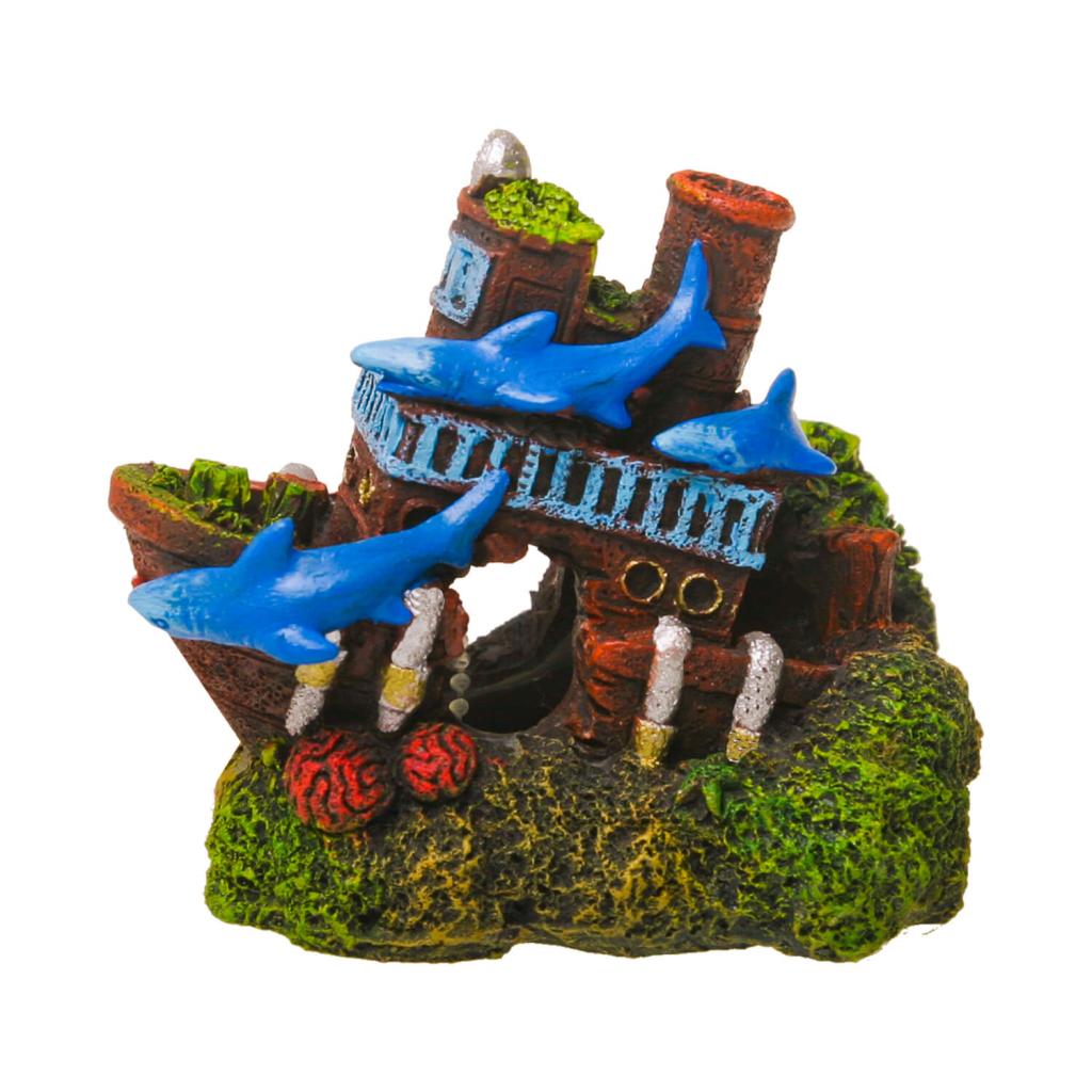 Blue Ribbon Exotic Environments Shark Shipwreck Aquarium Ornaments
