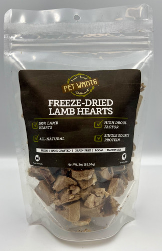 Pet Wants Freeze-Dried Lamb Hearts 3oz