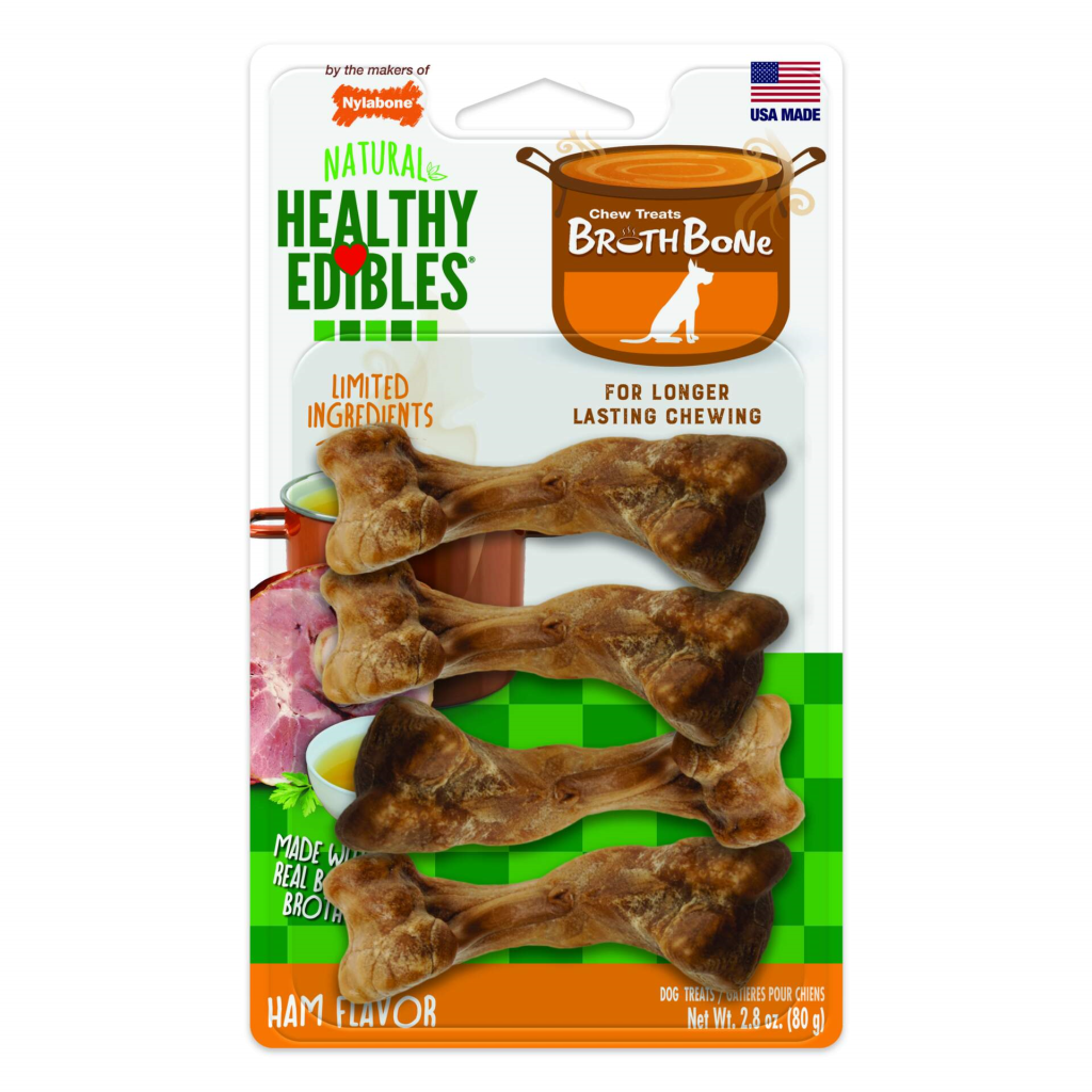 Nylabone Healthy Edibles Broth Bone Chew Dog Treats, Small, 4-count