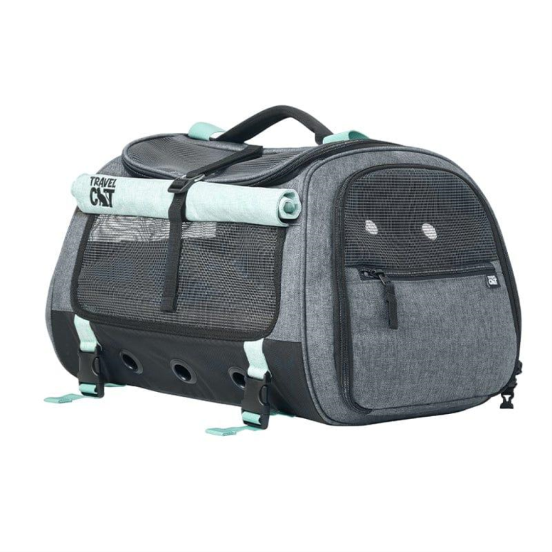 Travel Cat The Transpurrter Ultimate Calming Convertible Cat Carrier, Heather Grey/Teal