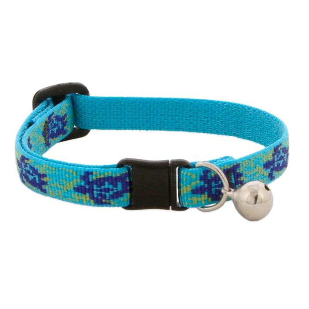 Lupine Pet Original Designs Safety Collar with Bell for Cats, Turtle Reef, 1/2-in x 8-12-in