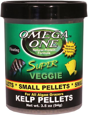 Omega One Super Veggie Kelp Pellets Floating Algae Grazers Fish Food, 3.5-oz jar