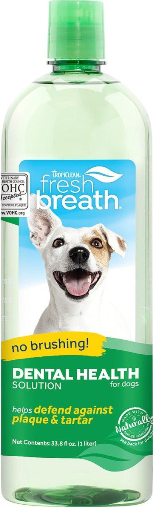 TropiClean Fresh Breath Dental Health Solution Water Additive for Dogs, 33.8-oz