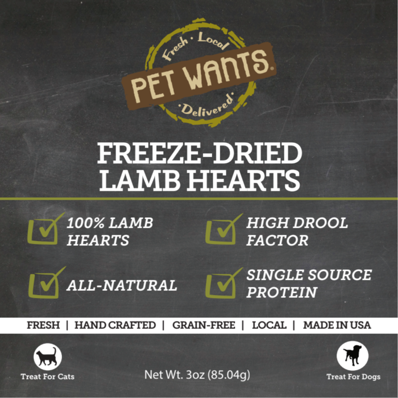 Pet Wants Freeze-Dried Lamb Hearts 3oz