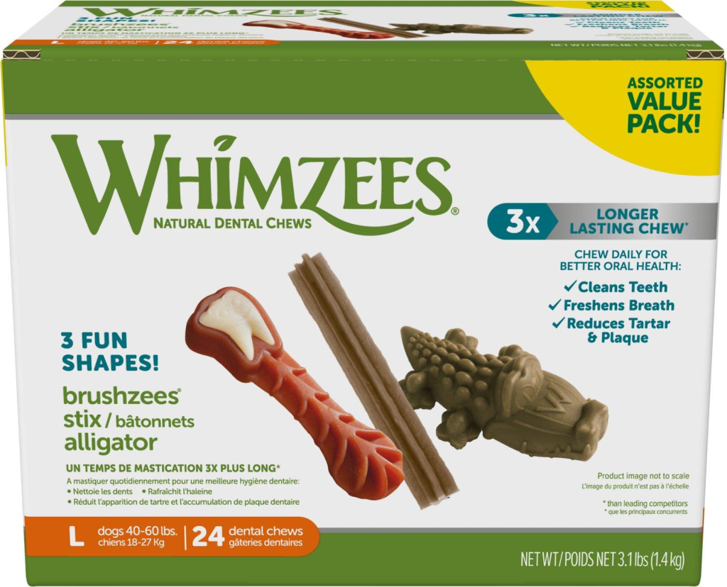 Whimzees Natural Dental Chews Large Breed Value Box Dog Treats, 24-count