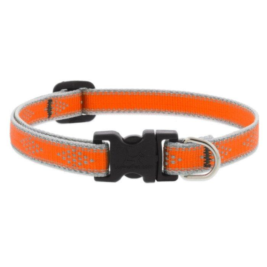 Lupine Pet High Lights Reflective Adjustable Dog Collar, Orange Diamond, 3/4-in x 13-22-in