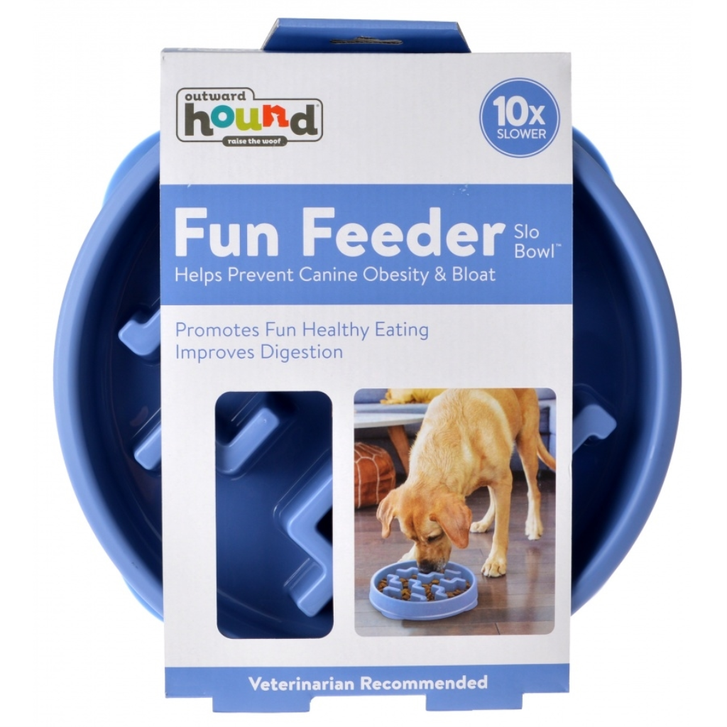 Outward Hound Fun Feeder Interactive Dog Bowl, Blue, Small