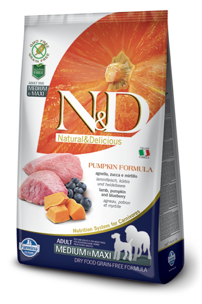 Farmina N&D Pumpkin Lamb & Blueberry Adult Medium & Maxi Dog Dry Food, 5.5-lb