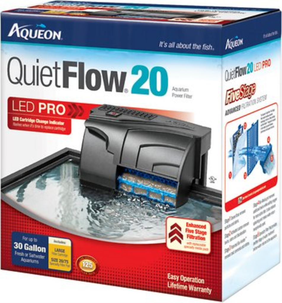 Aqueon QuietFlow Fresh & Saltwater Aquarium Filter, Size 20 (Original)