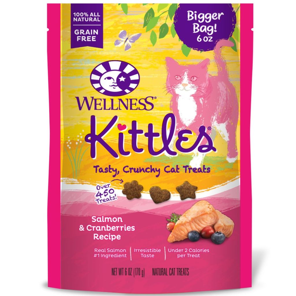 Wellness Kittles Grain-Free Salmon & Cranberries Crunchy Cat Treats, Wet Cat Food, 6-oz