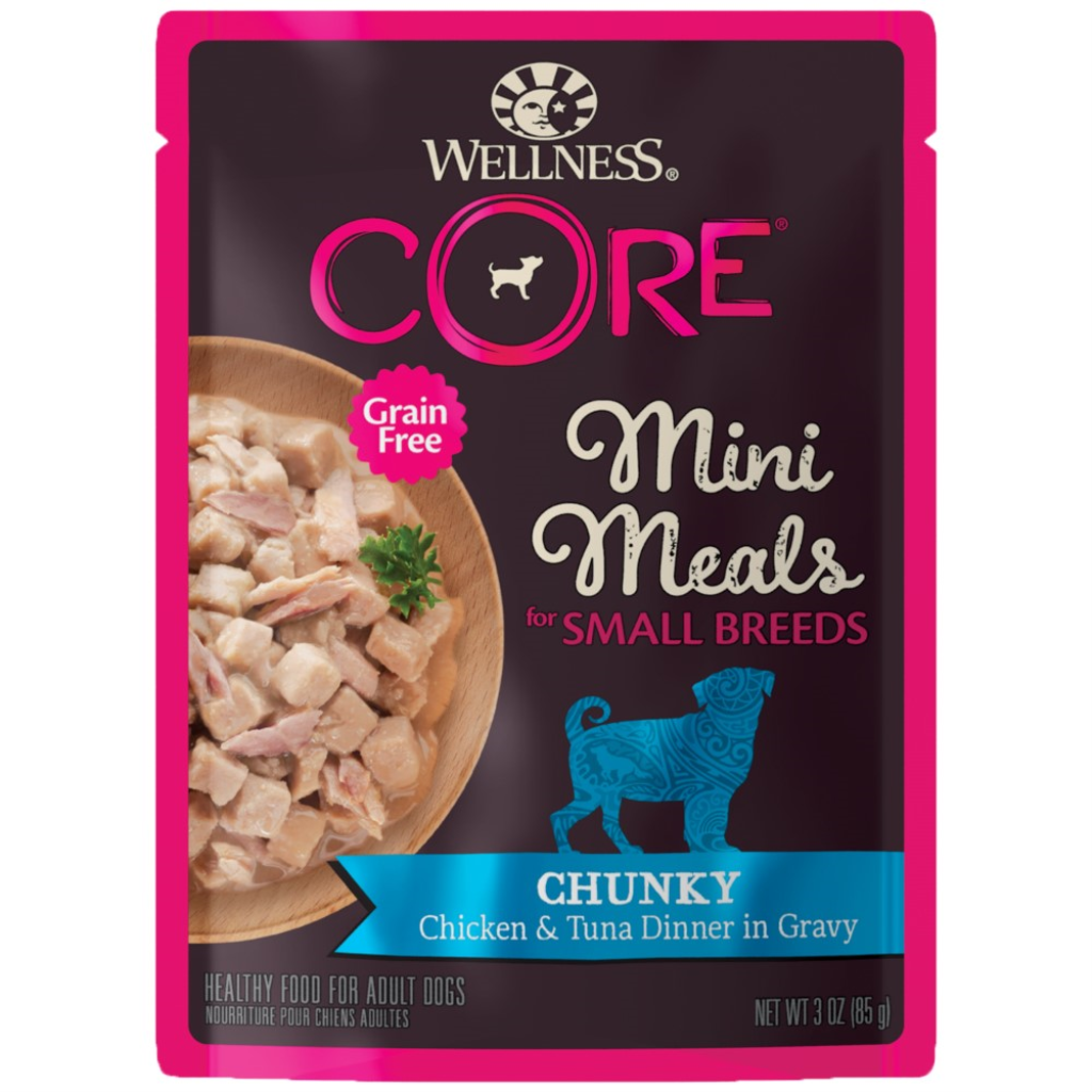 Wellness CORE Small Breed Mini Meals Chunky Chicken & Tuna Wet Dog Food Pouch, 3-oz