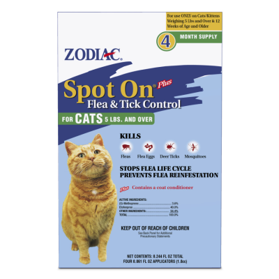 Zodiac Spot On Plus Flea & Tick Control For Cats & Kittens Cats Over 5 Lbs (4 Pack)