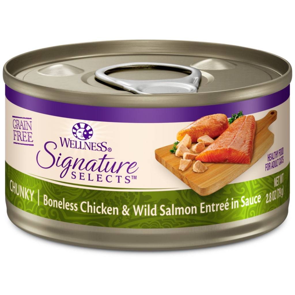 Wellness CORE Signature Selects Chunky Boneless Chicken & Wild Salmon Entree in Sauce Grain-Free Wet Cat Food Cans, 2.8-oz