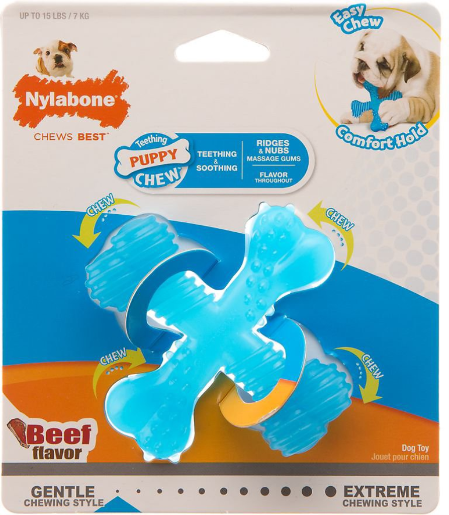 Nylabone Teething Puppy X Bone Beef Flavored Chew Toy, Small