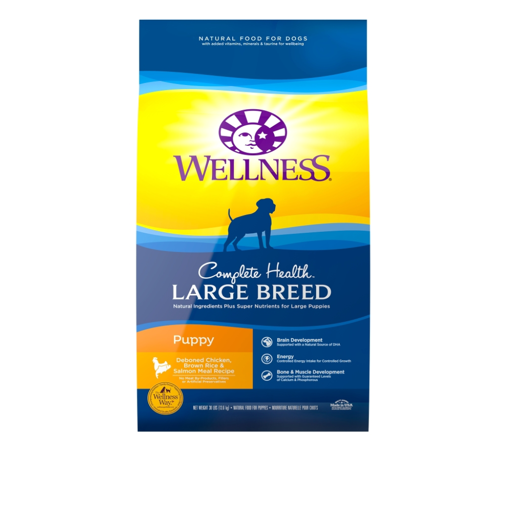Wellness Complete Health Large Breed Puppy Chicken, Brown Rice & Salmon Dry Dog Food, 30-lb
