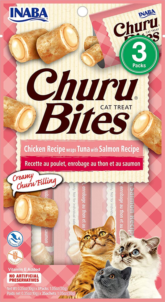 Inaba Churu Bites Chicken Wraps Tuna & Salmon Grain-Free Cat Treats, 3-pk