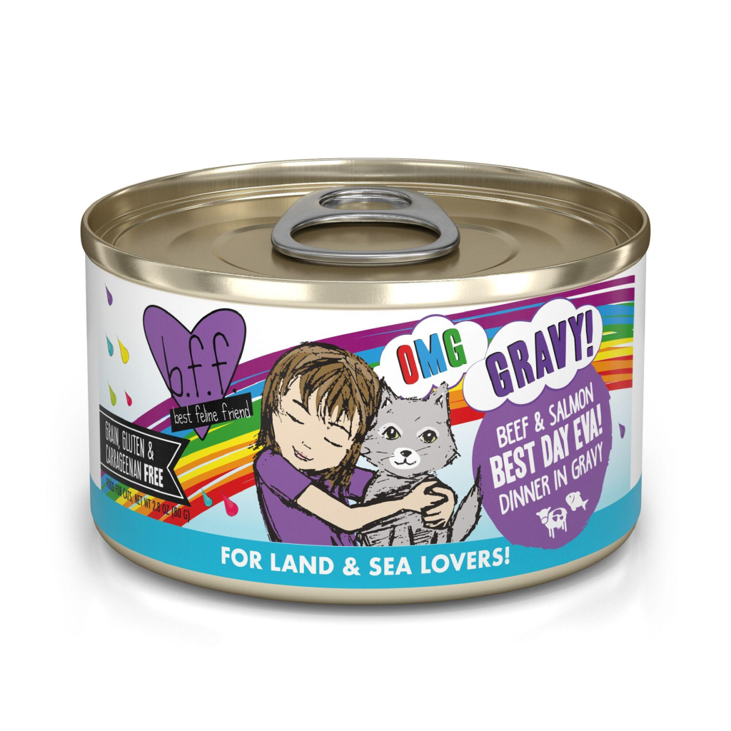 BFF OMG GRAVY Beef & Salmon Best Day Eva! Dinner in Gravy Wet Cat Food Can, 2.8-oz