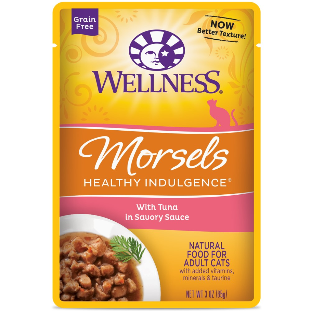 Wellness Healthy Indulgence Morsels with Tuna in Savory Sauce Grain-Free Wet Cat Food Pouches, 3-oz