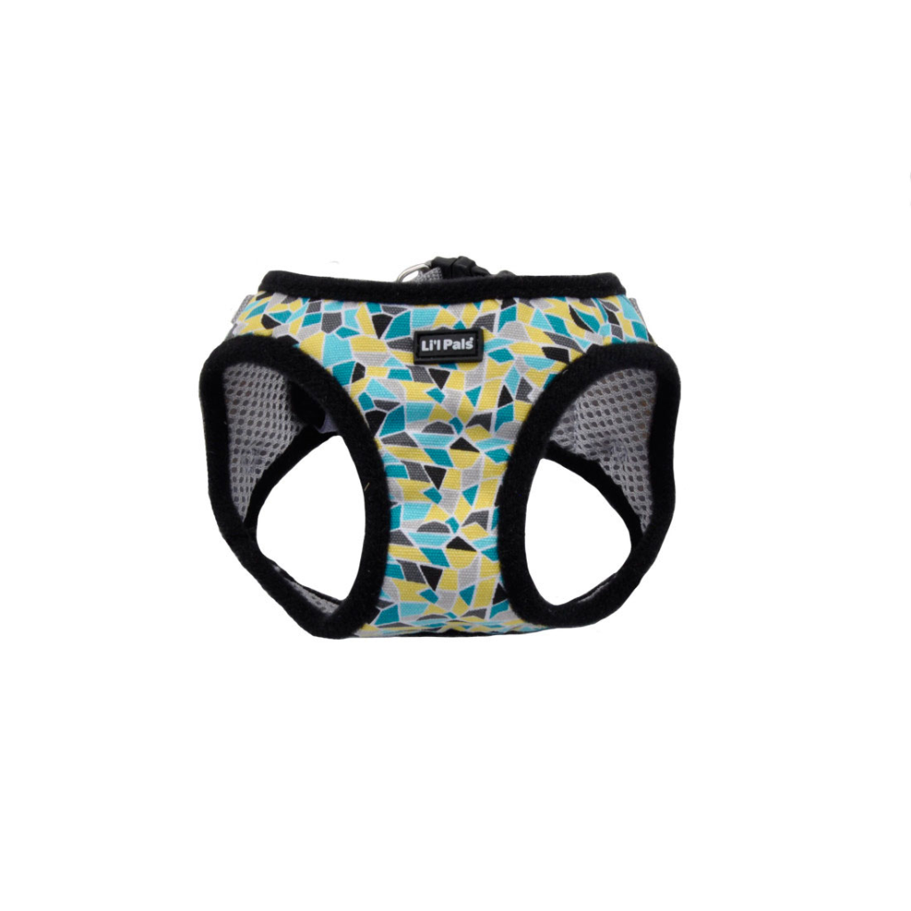 Li'l Pals Canvas Dog Harness, Teal Yellow Grey Stained Glass, 8-10-in