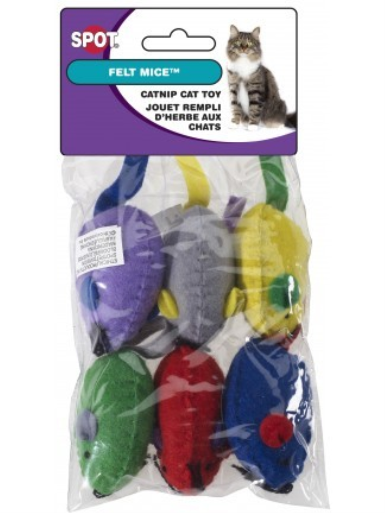 Ethical Pet Spot Felt Mice with Catnip Cat Toy, Character Varies, 6-pack