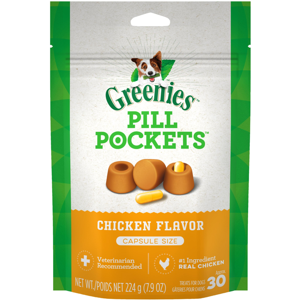 Greenies Pill Pockets Canine Capsules Chicken Flavor Dog Treats, 30-count