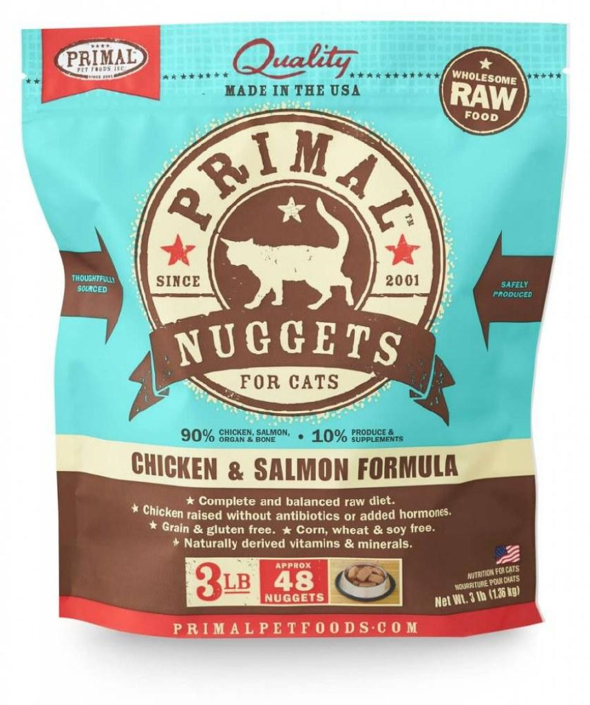 Primal Raw Frozen Nuggets Chicken & Salmon Formula Cat Food, 3-lb